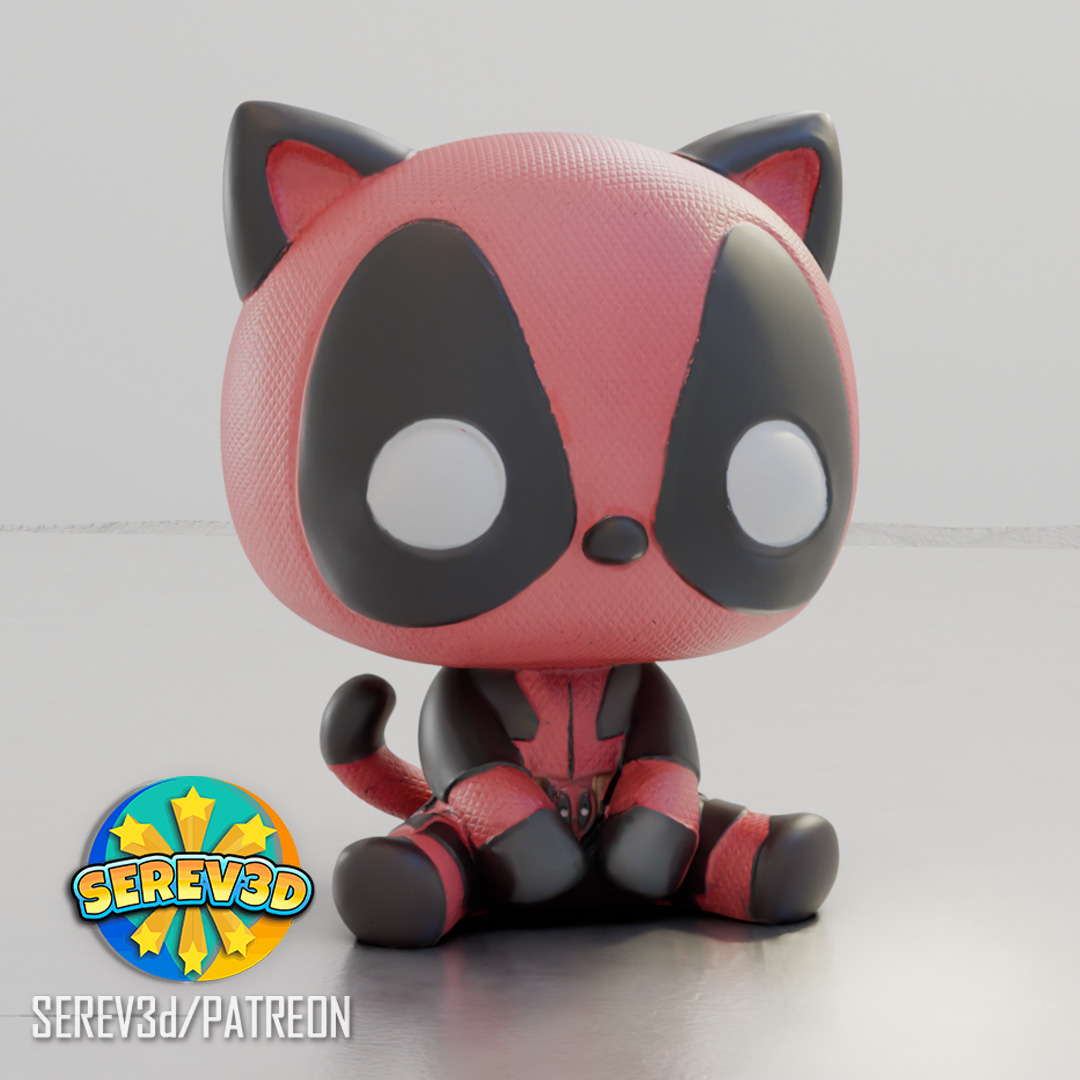 CatPool - Deadpool Cat Figurine - No Supports 3D Print STL/3MF